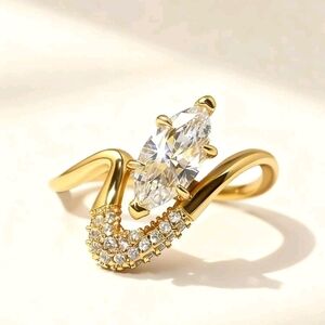 SS 925 Elegant Gold Plate Zirconia Women's Ring